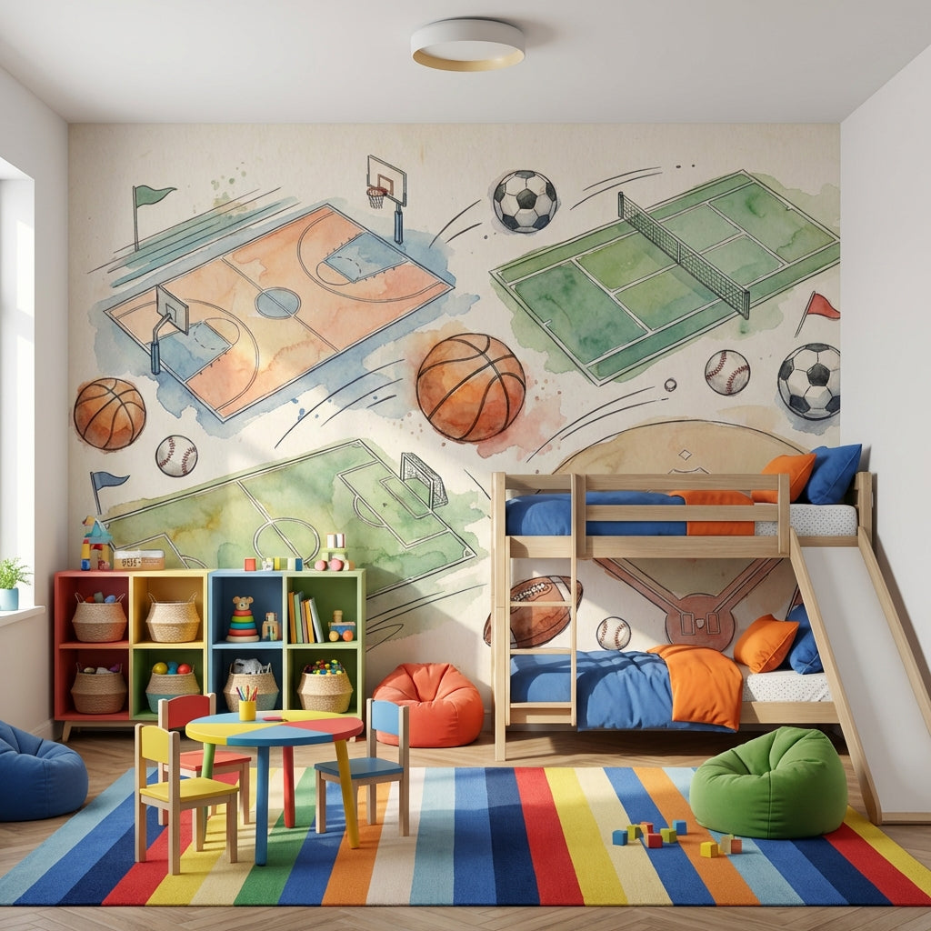 Sports Illustration Wallpaper Watercolor Abstract Wall Mural