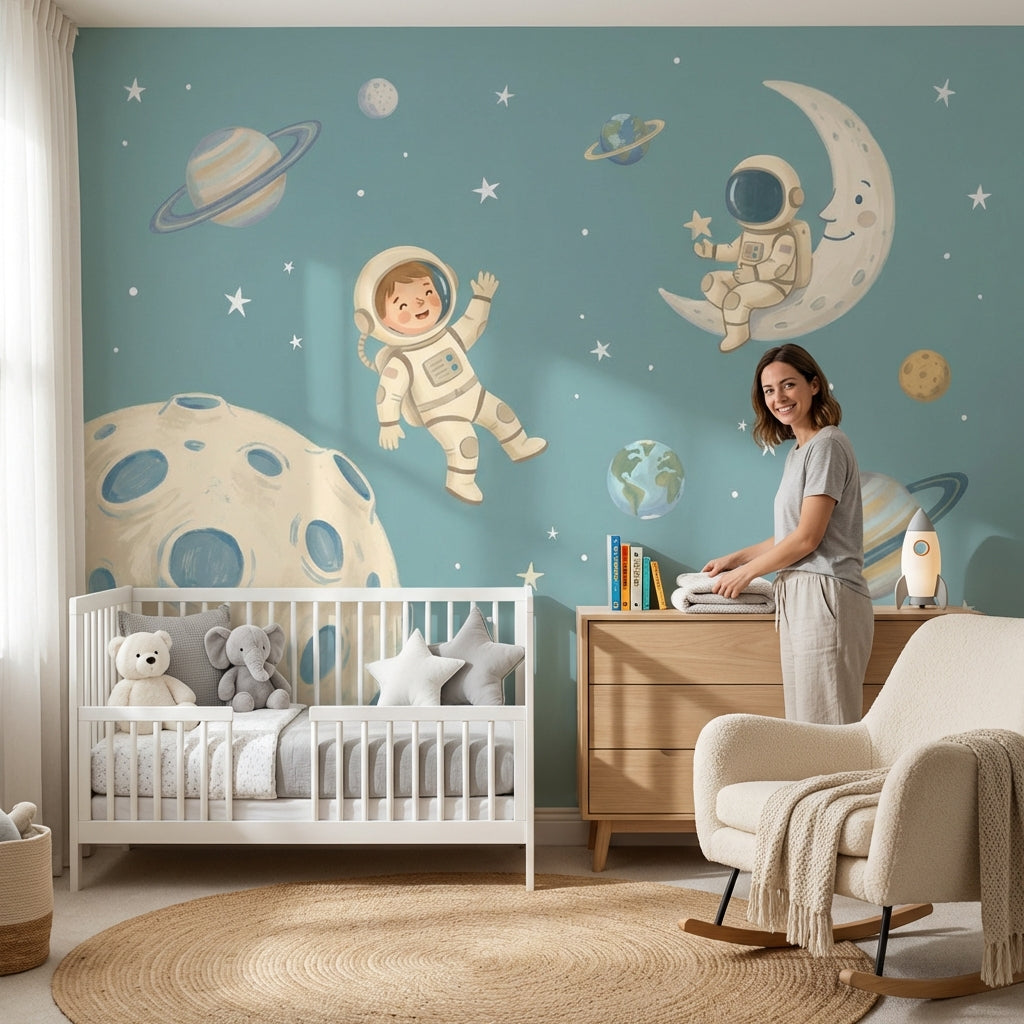 Space Wallpaper Astronauts Moon Wall Mural