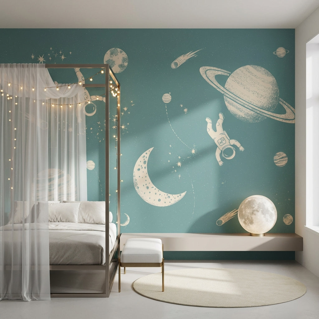 Space Wallpaper Astronauts Whimsical Wall Mural