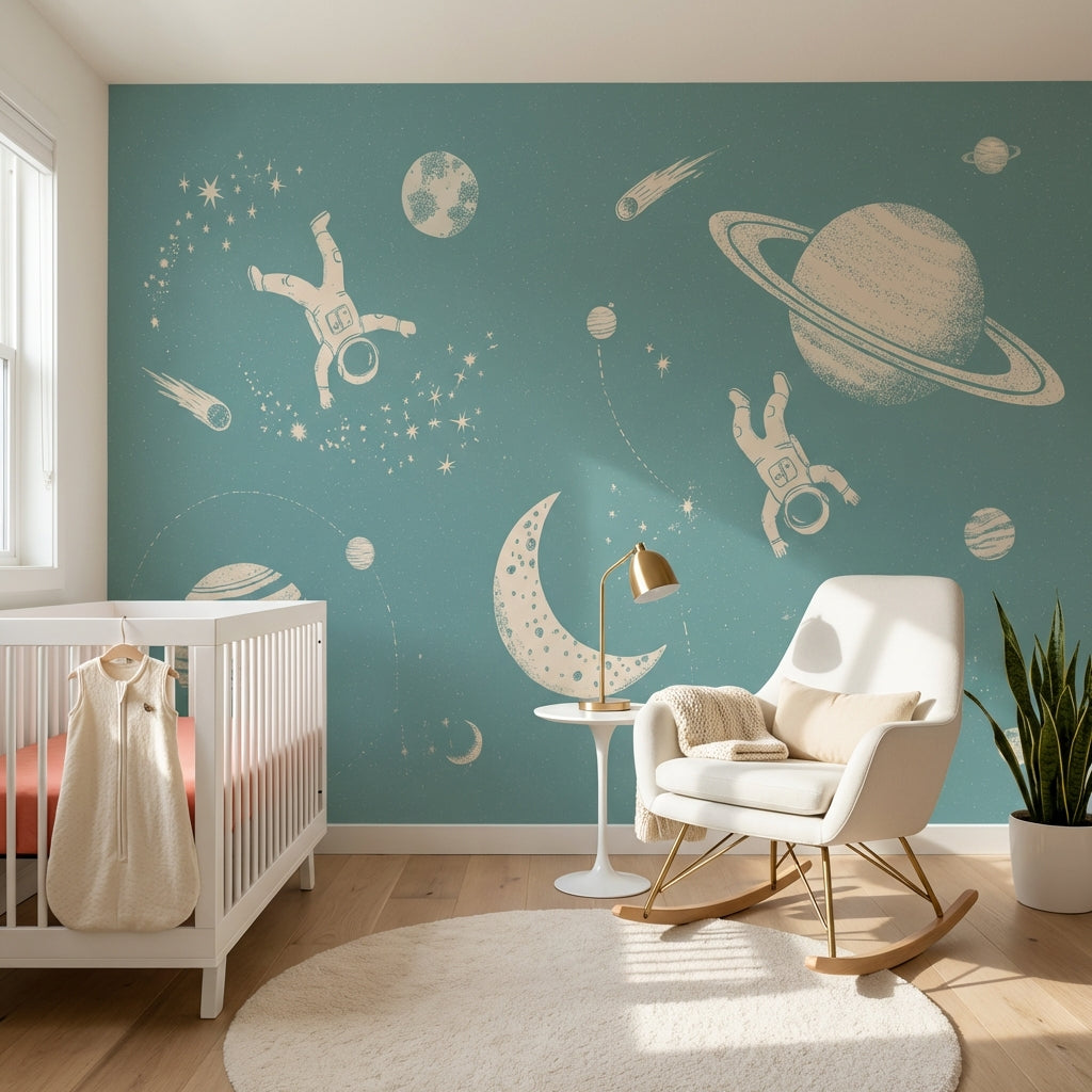 Space Wallpaper Astronauts Whimsical Wall Mural