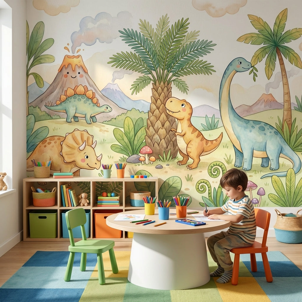 Shades Of Green Wallpaper Dinosaurs Tropical Wall Mural