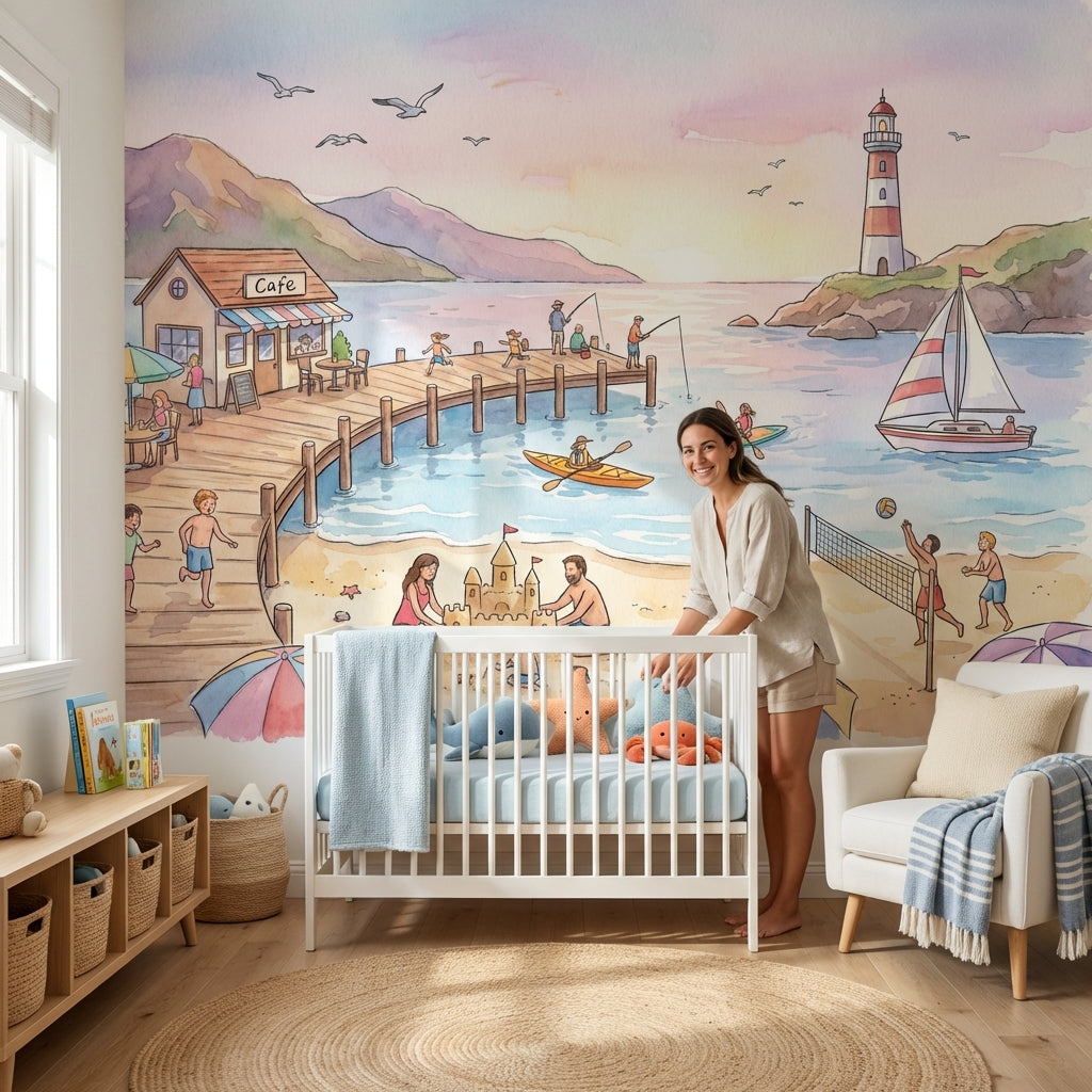 Beach Wallpaper Lighthouse Pier Removable Wall Decor