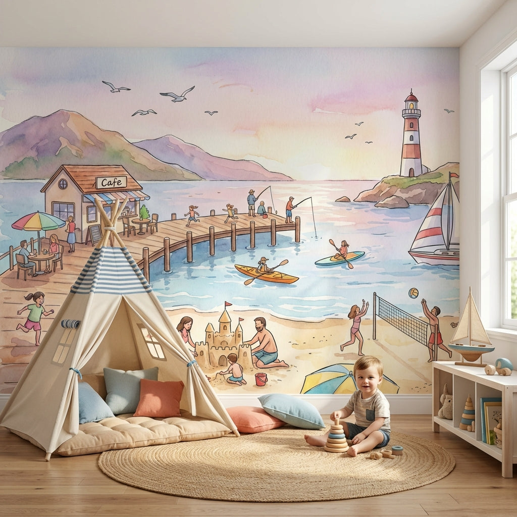 Beach Wallpaper Lighthouse Pier Removable Wall Decor