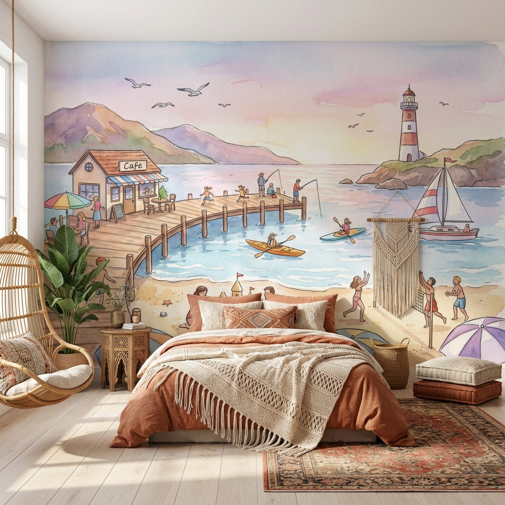 Beach Wallpaper Lighthouse Pier Removable Wall Decor