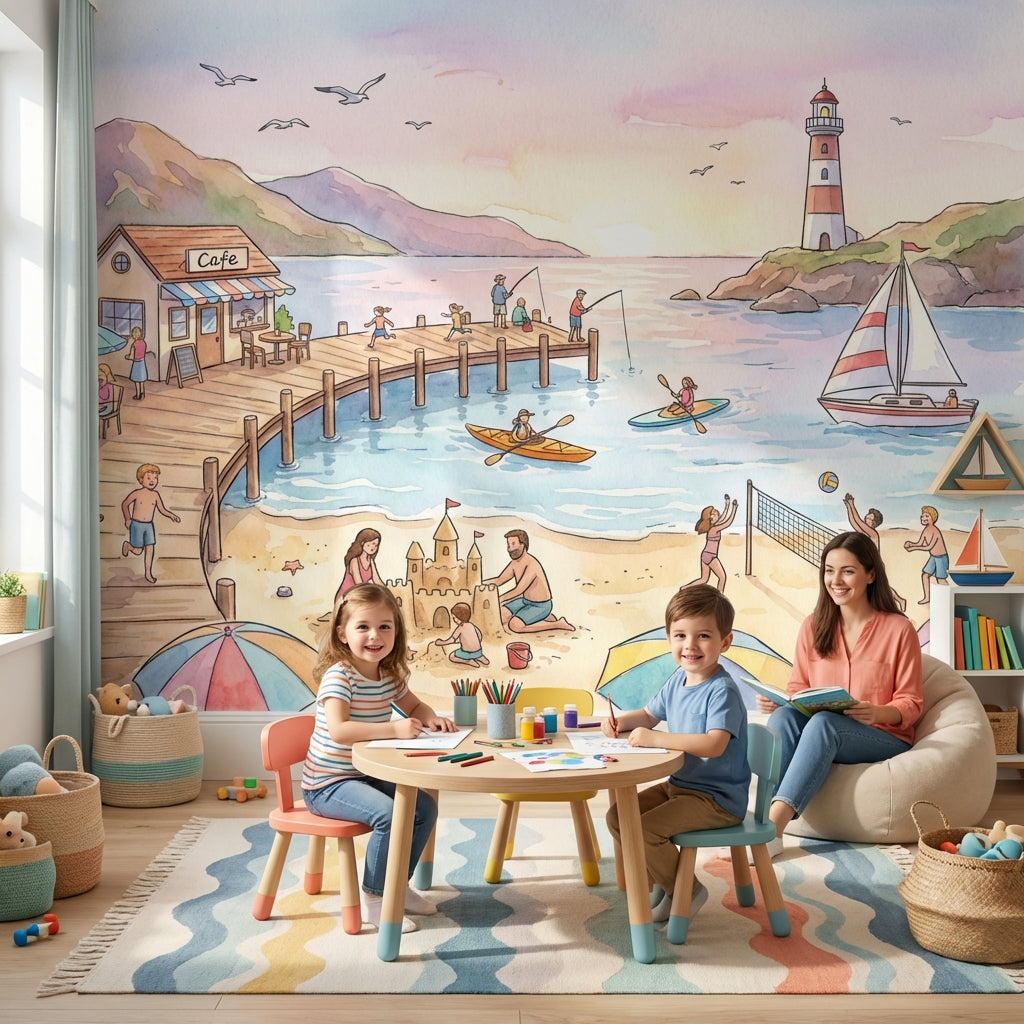 Beach Wallpaper Lighthouse Pier Removable Wall Decor