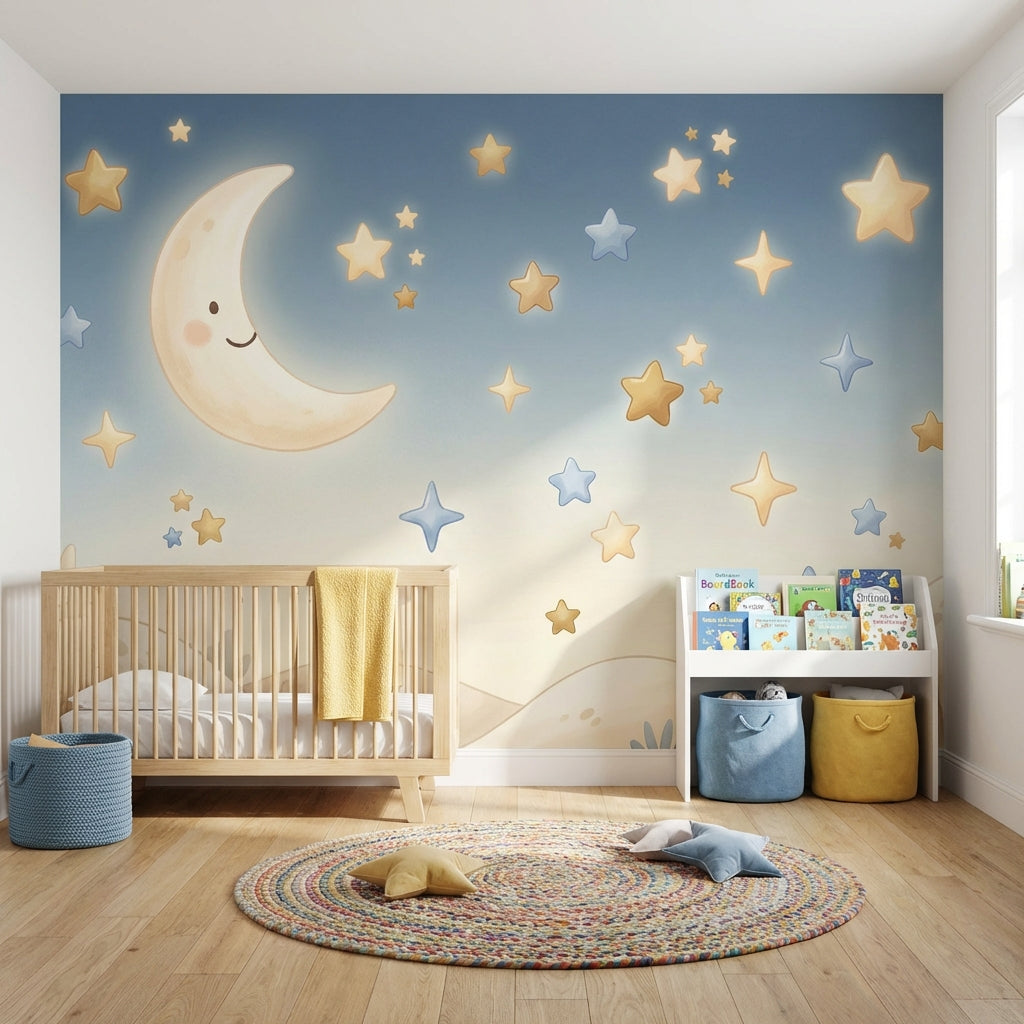 Moon Wallpaper Stars Whimsical Wall Decor