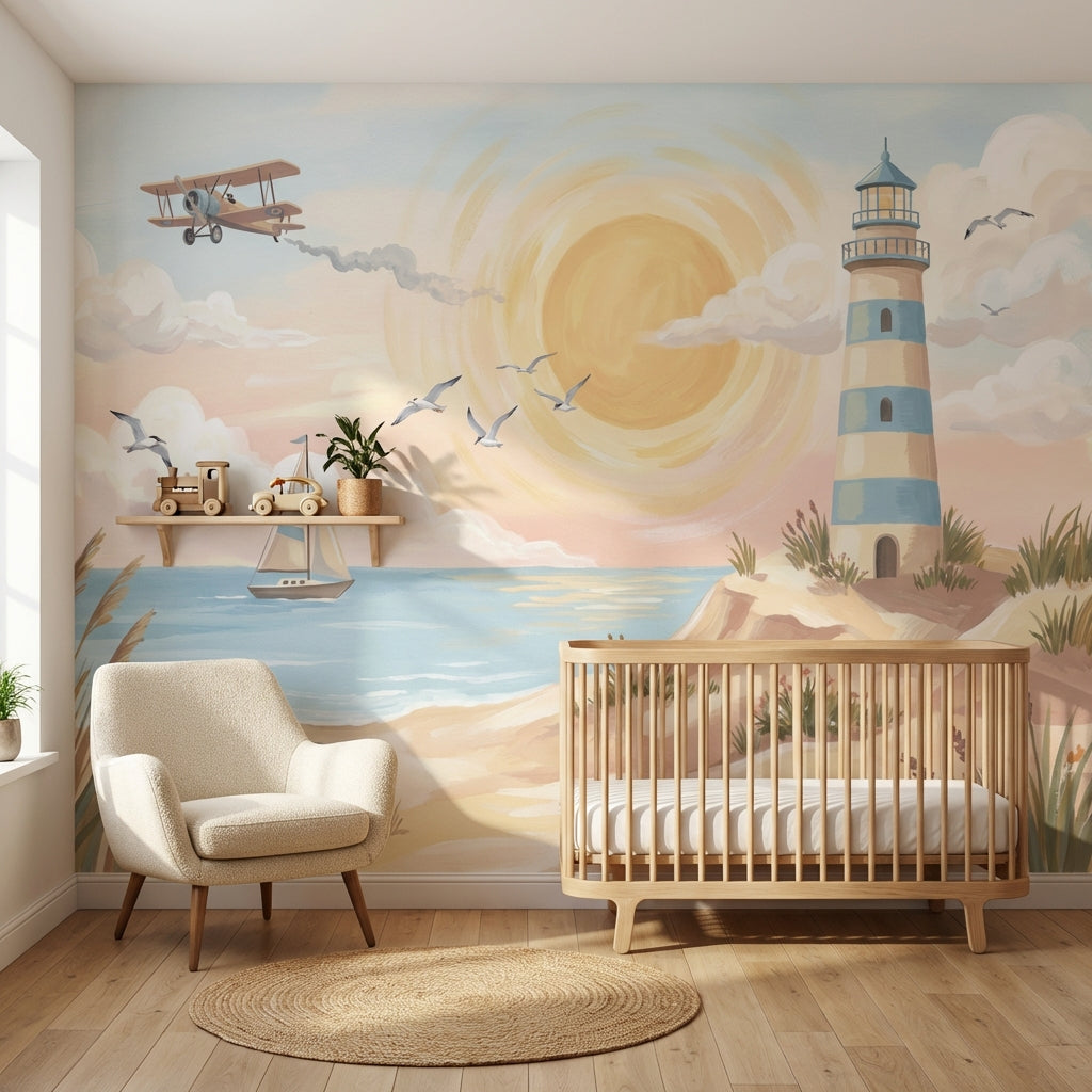 Lighthouse Wallpaper Coastal Sunny Removable Wall Decor