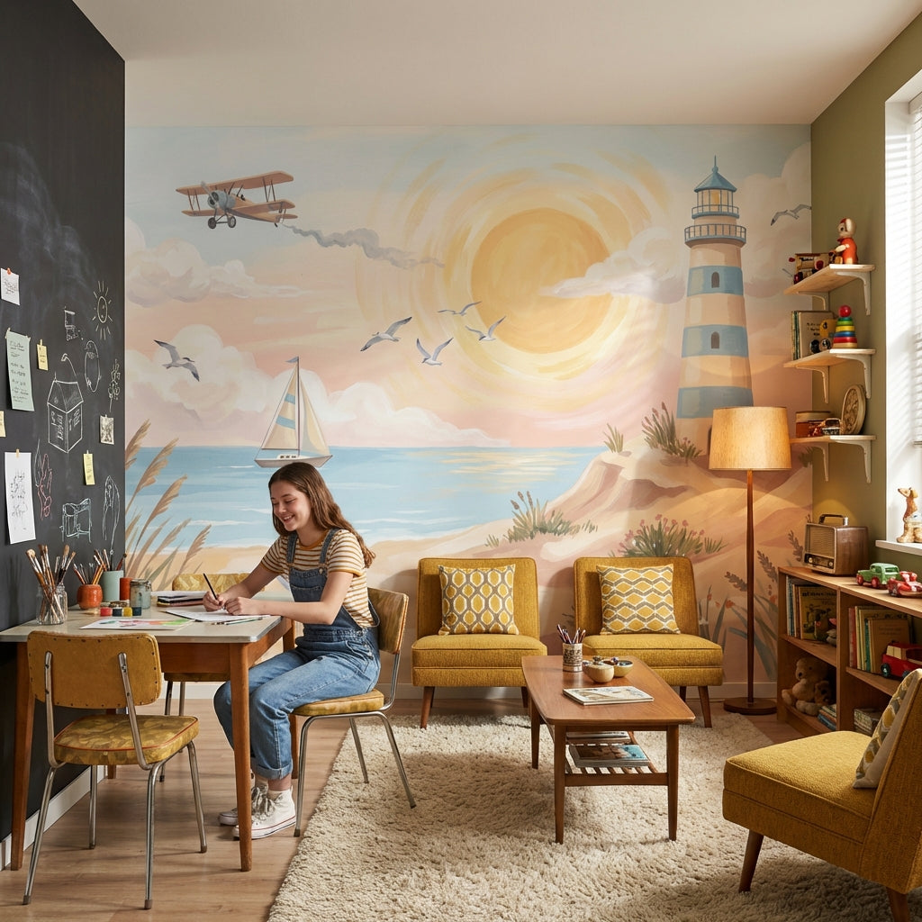 Lighthouse Wallpaper Coastal Sunny Removable Wall Decor