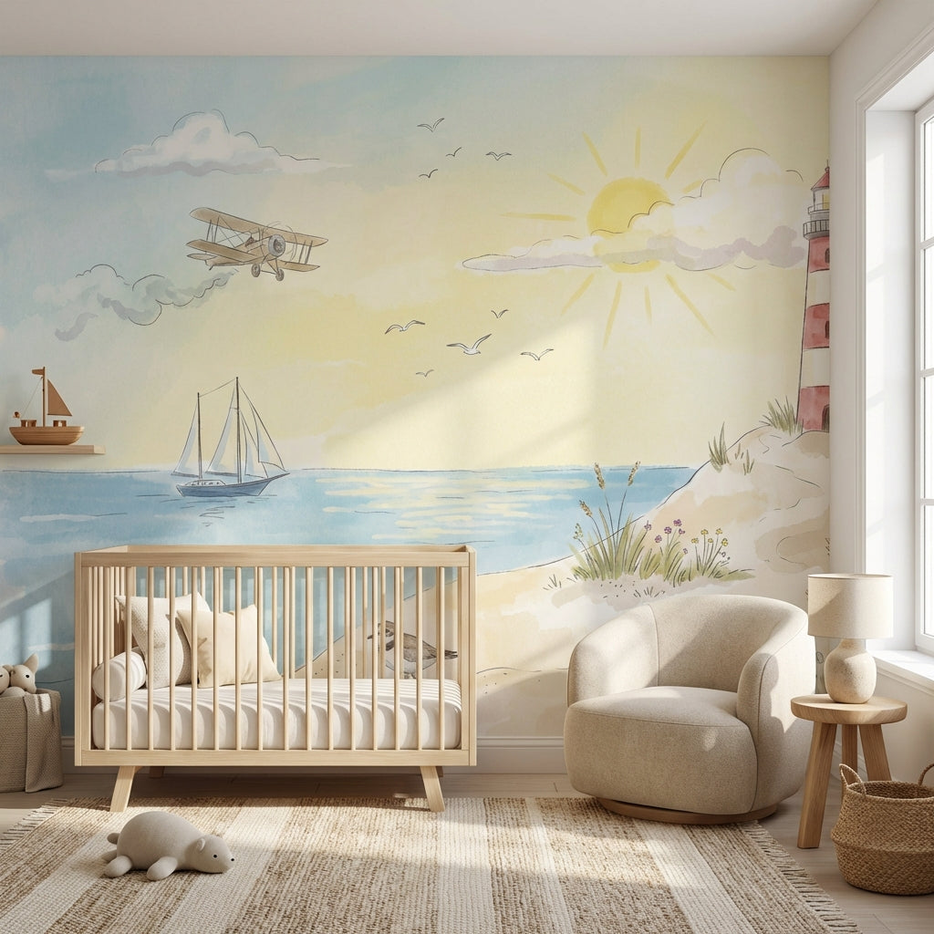 Coastal Wallpaper Lighthouse Sunny Wall Mural