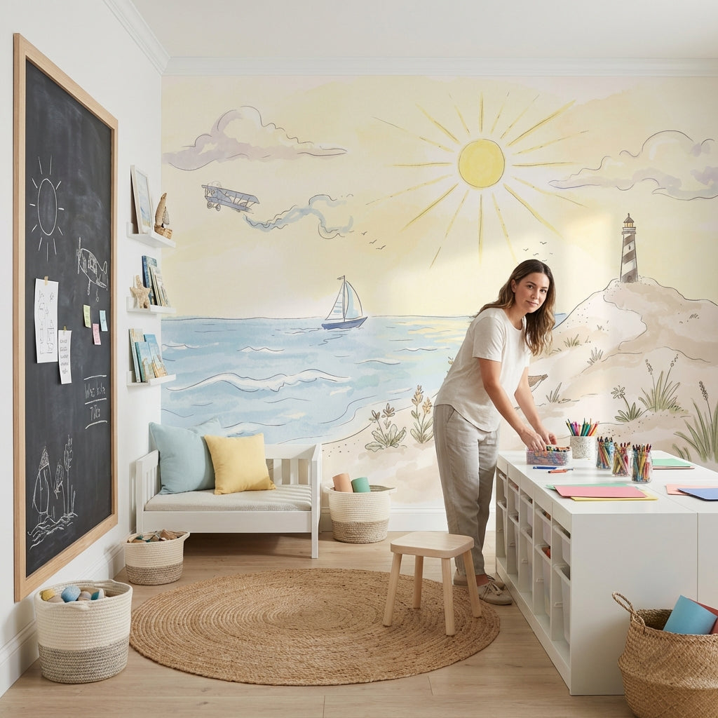 Sailboat Wallpaper Lighthouse Coastal Wall Mural