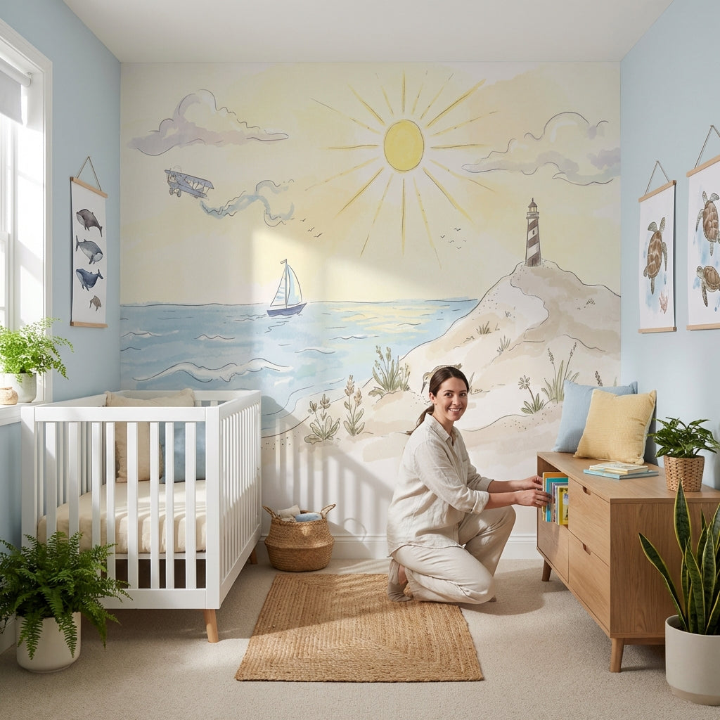 Sailboat Wallpaper Lighthouse Coastal Wall Mural