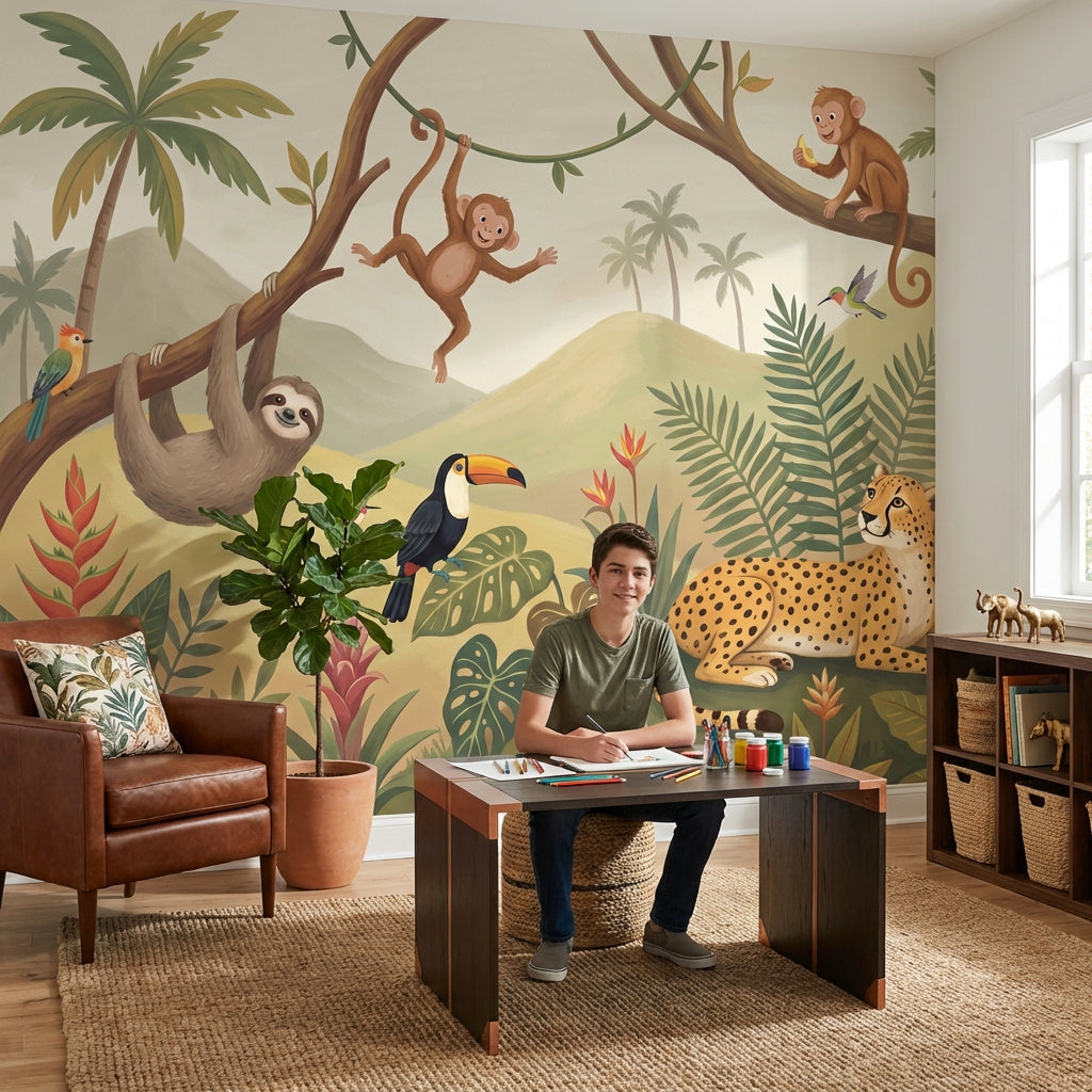 Jungle Wallpaper Animals Tropical Wall Mural