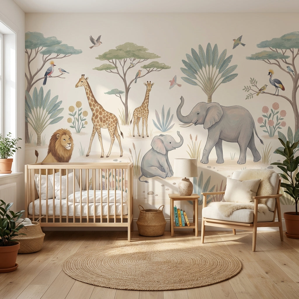 Safari Animals Wallpaper Pastel Nature Wall Mural