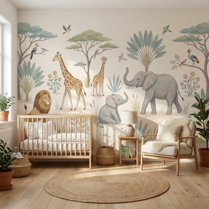 Safari Animals Wallpaper Pastel Nature Wall Mural