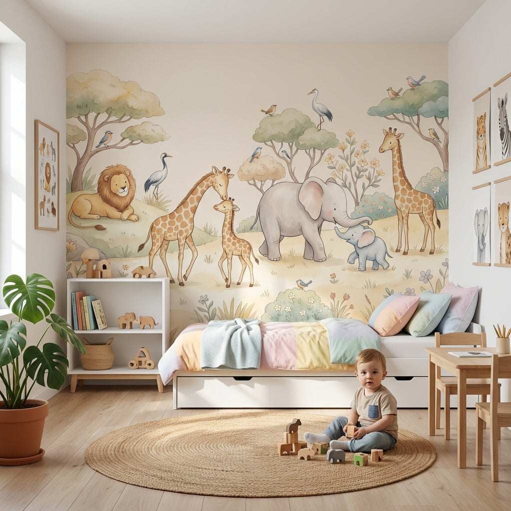 Playful Wallpaper Safari Pastel Wall Mural