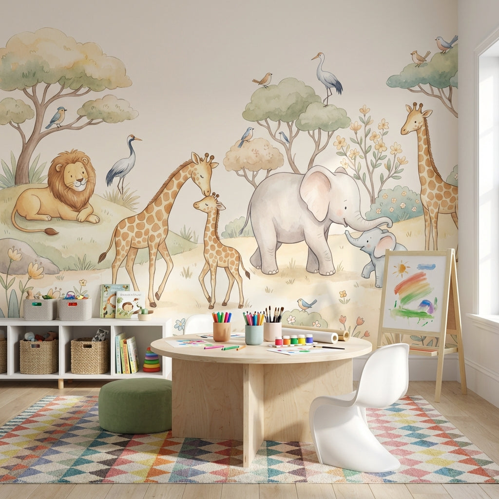 Playful Wallpaper Safari Pastel Wall Mural