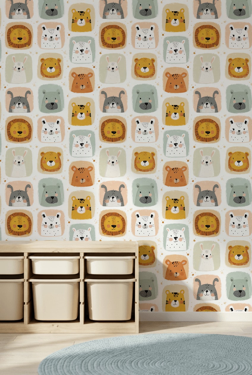 Animals Wallpaper Cartoon Playful Removable Wall Decor