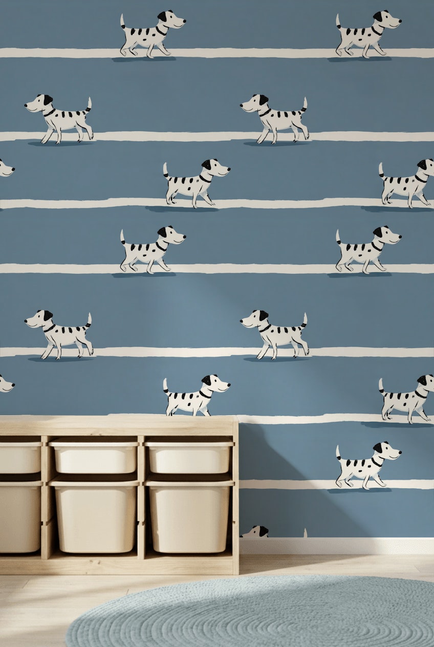 Dogs Wallpaper Striped Cartoon Removable Wall Decor