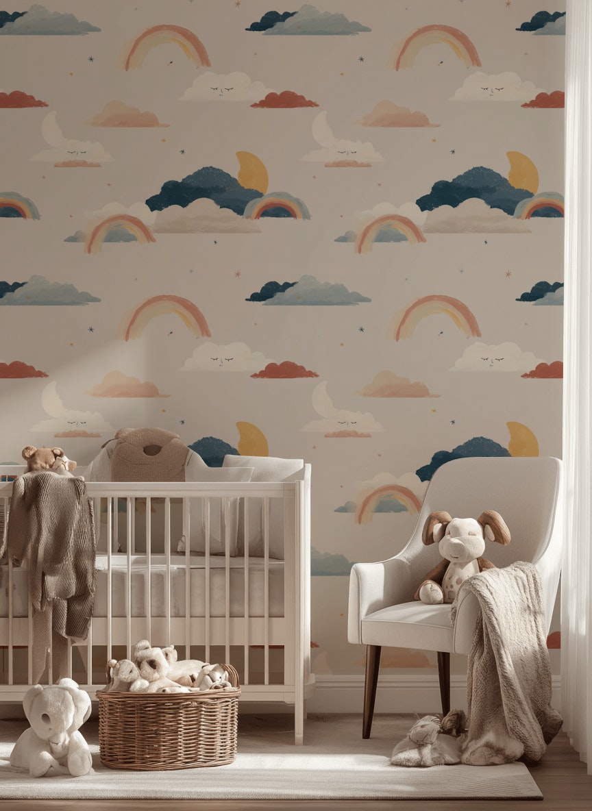 Clouds Wallpaper Whimsical Removable Rainbow Wall Art