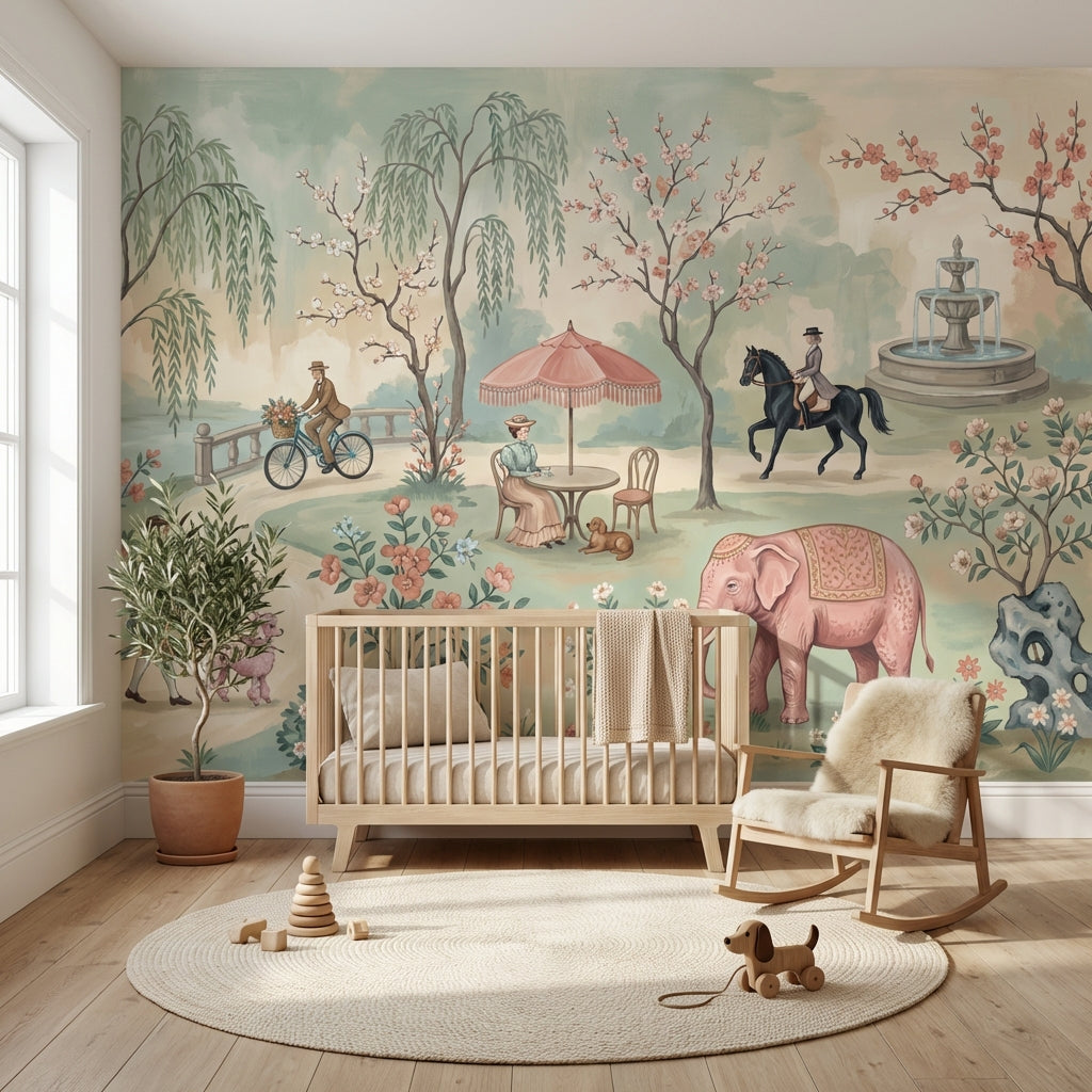 Serene Garden Wallpaper Whimsical Vintage Wall Mural
