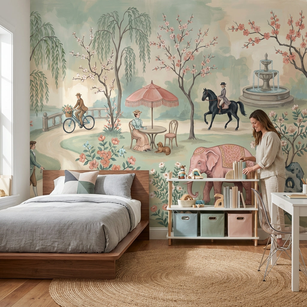 Serene Garden Wallpaper Whimsical Vintage Wall Mural