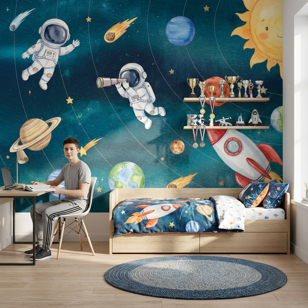 Space Wallpaper Whimsical Planets Wall Mural