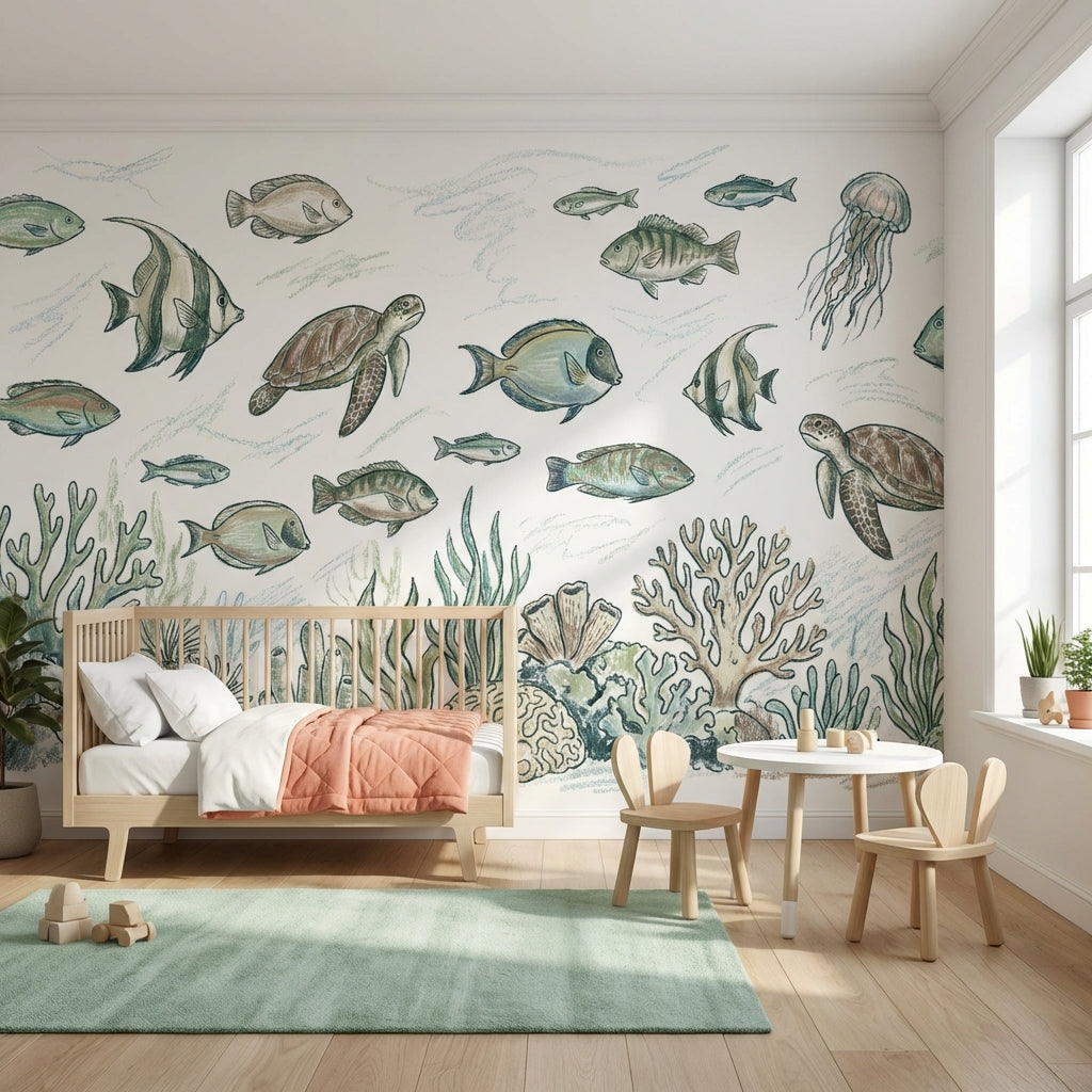 Underwater Wallpaper Marine Life Fish Removable Wall Decor
