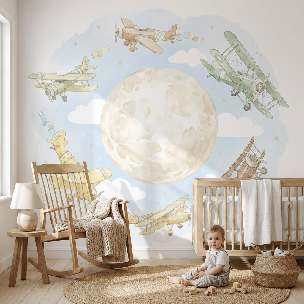 Airplanes Wallpaper Whimsical Moon Wall Mural