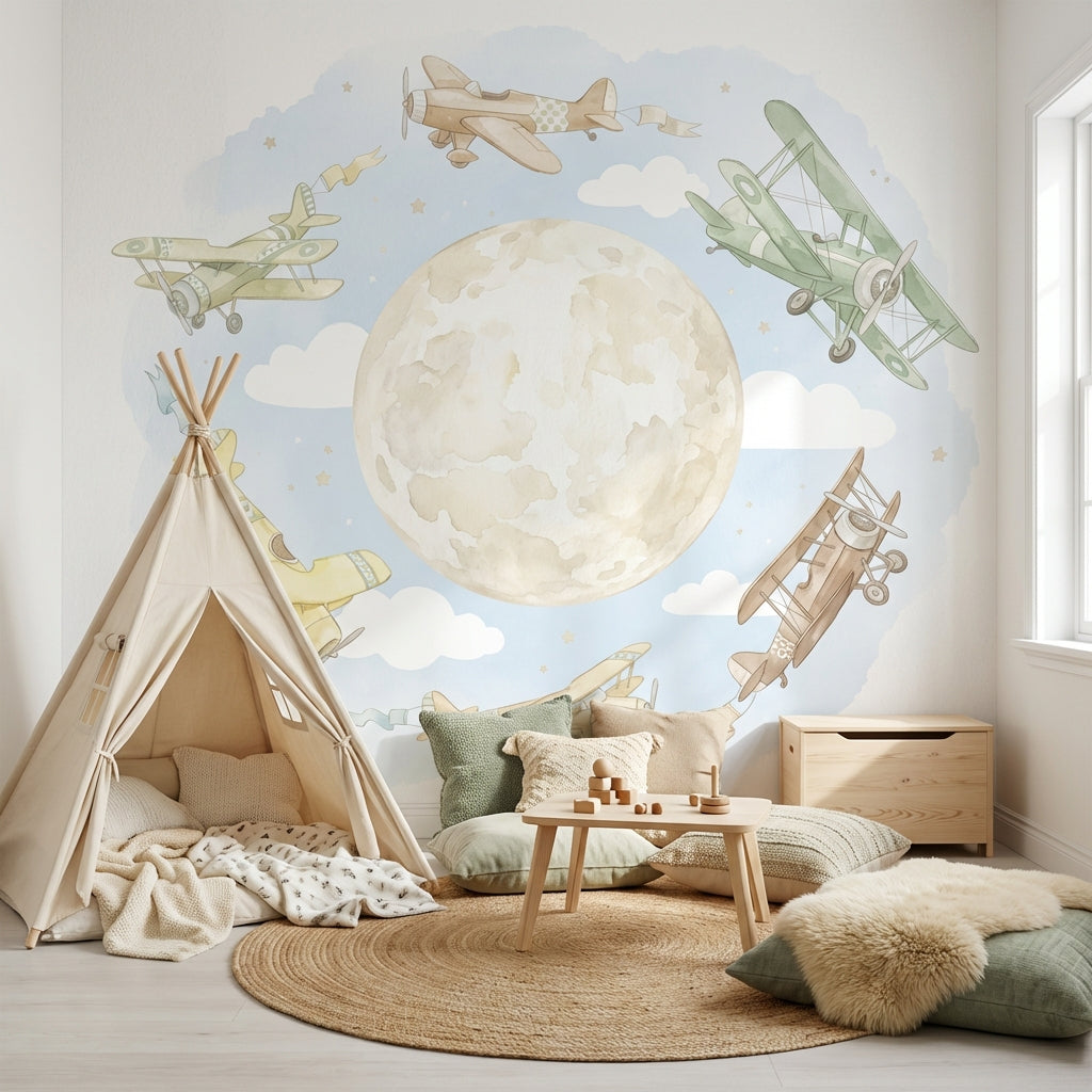 Airplanes Wallpaper Whimsical Moon Wall Mural