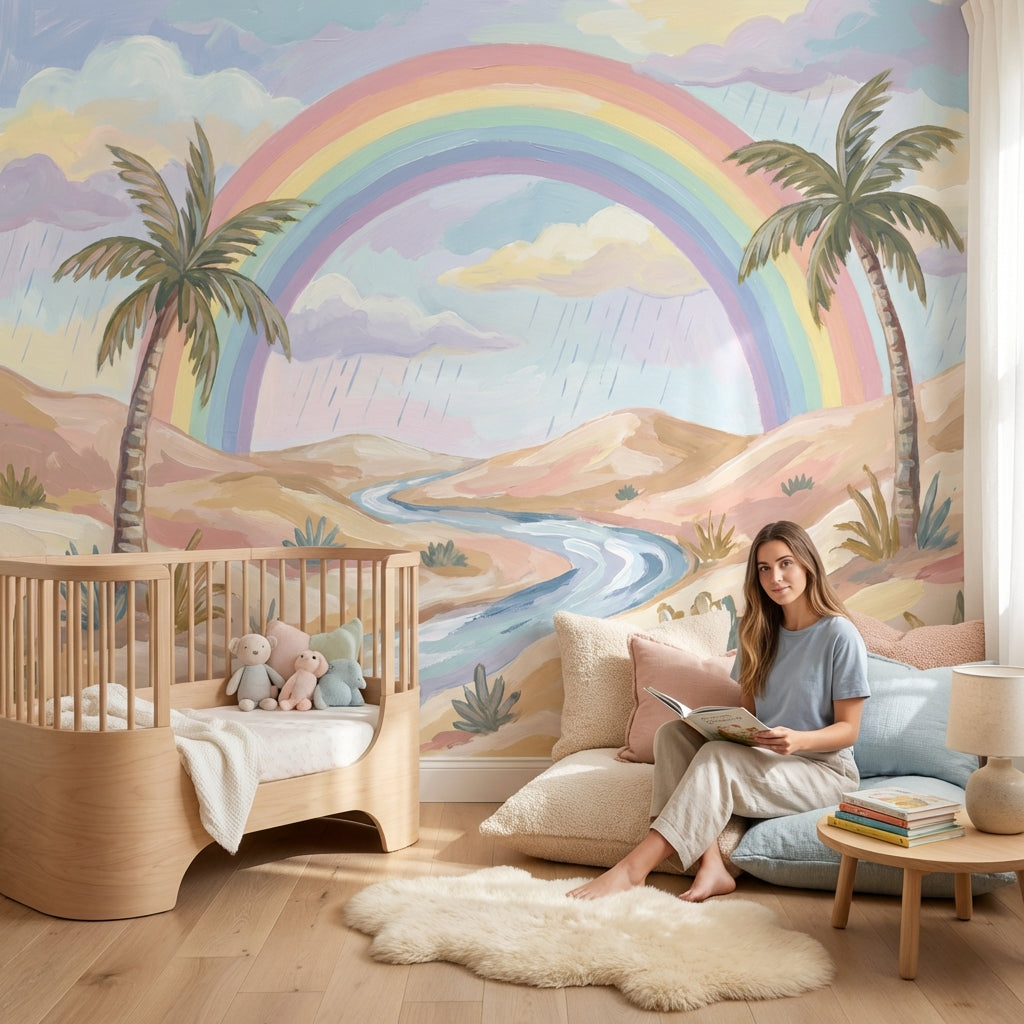 Rainbow Landscape Wallpaper Palm Trees Pastel Wall Mural