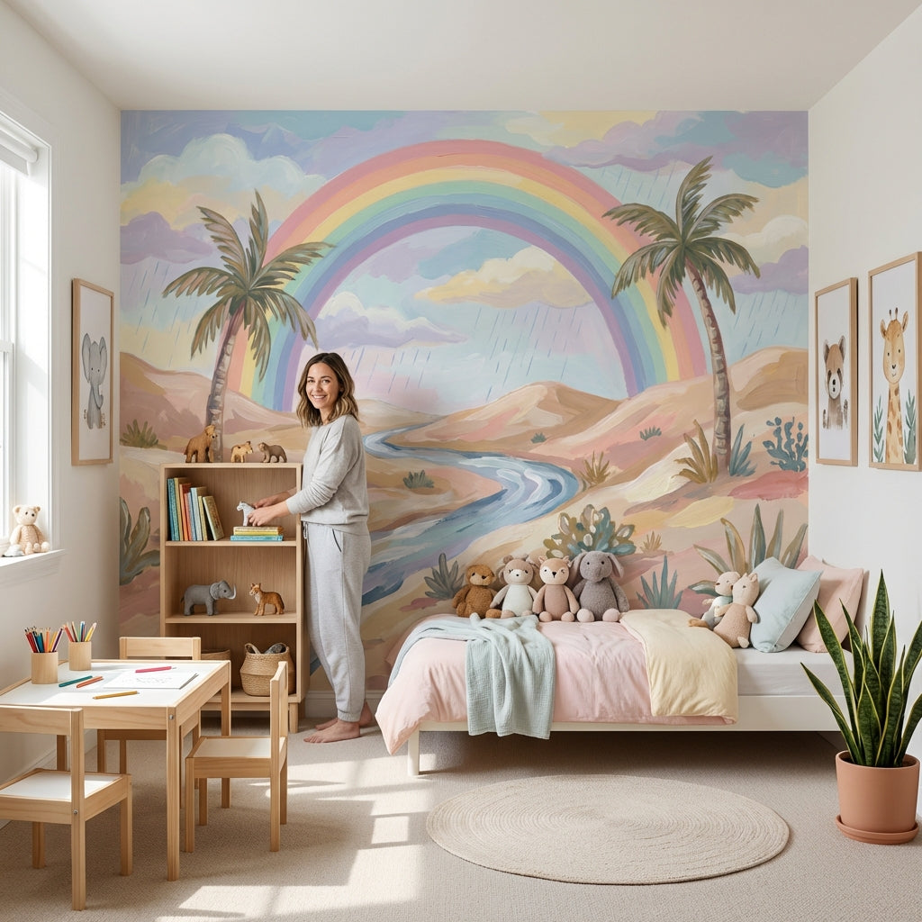 Rainbow Landscape Wallpaper Palm Trees Pastel Wall Mural