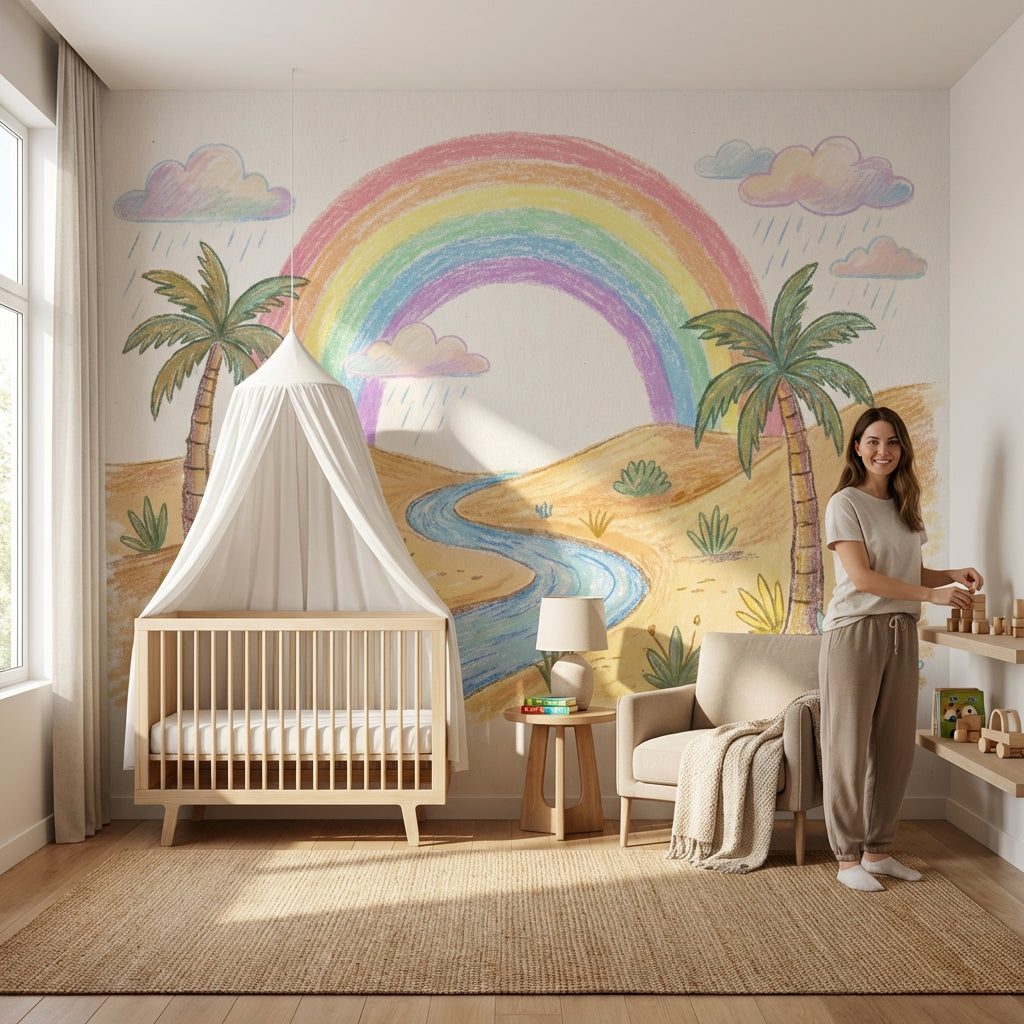 Desert Landscape Wallpaper Rainbow Pastel Wall Mural