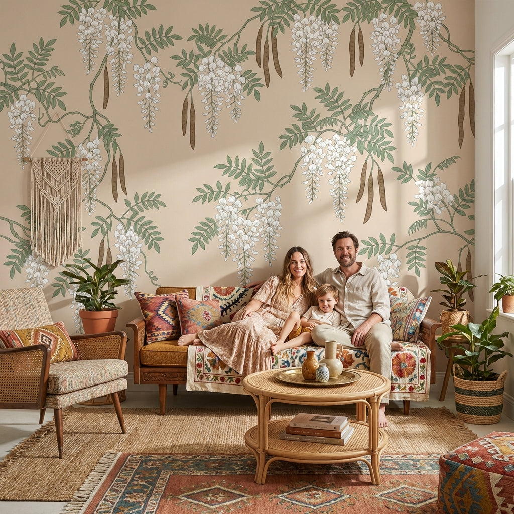 Chinoiserie Floral Wallpaper Elegant Vintage Wall Mural