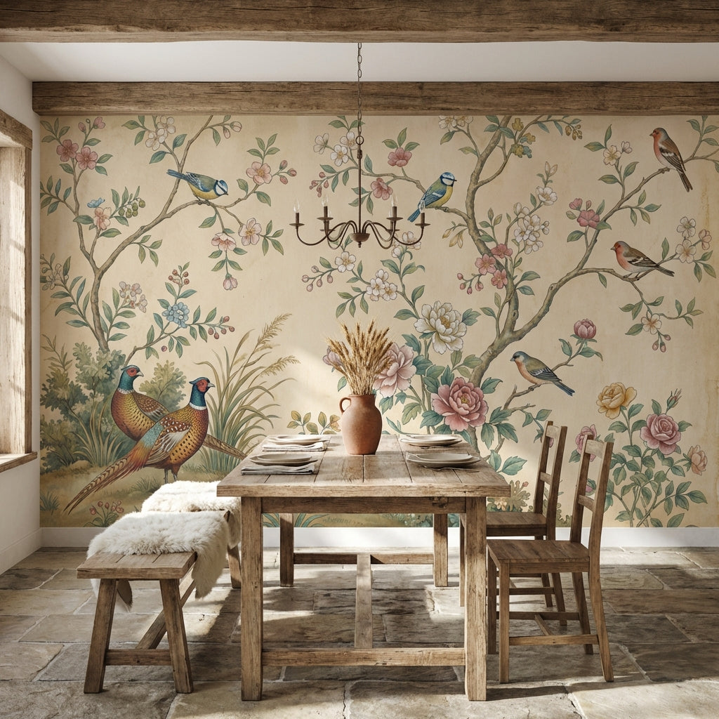 Floral Wallpaper Birds Vintage Wall Mural