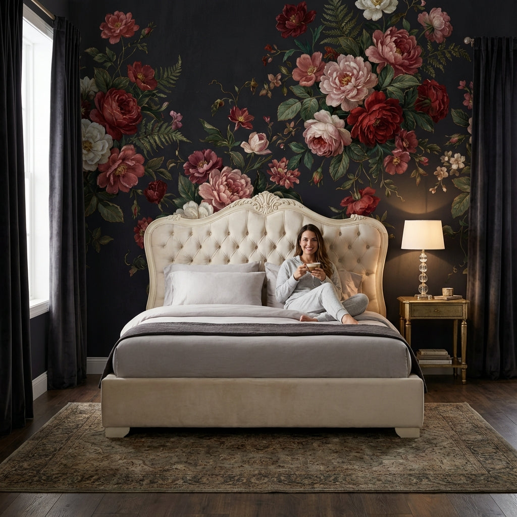 Vintage Floral Wallpaper Roses Dark Wall Mural