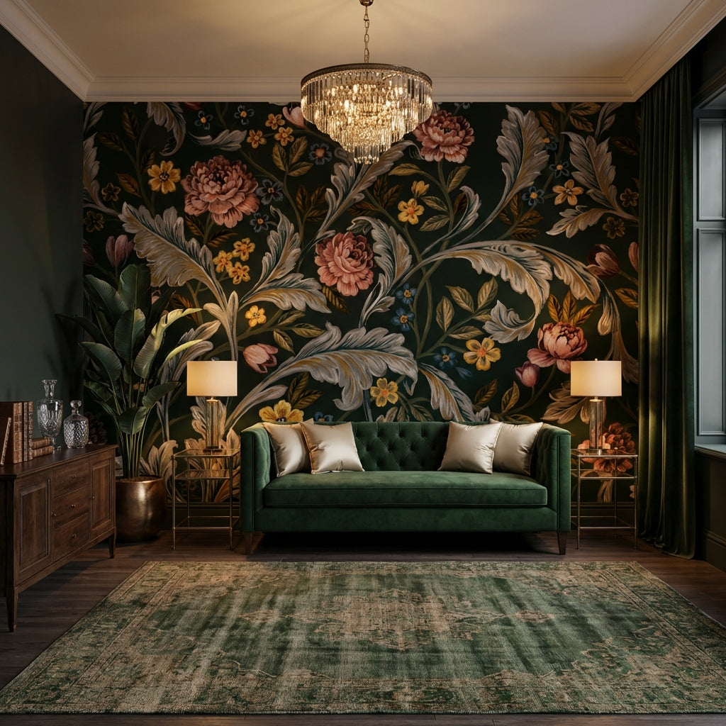 Vintage Floral Wallpaper Dark Classic Wall Mural