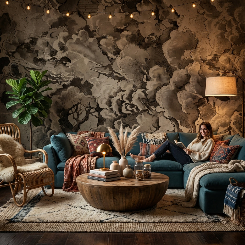 Vintage Wallpaper Cloud Tree Wall Mural