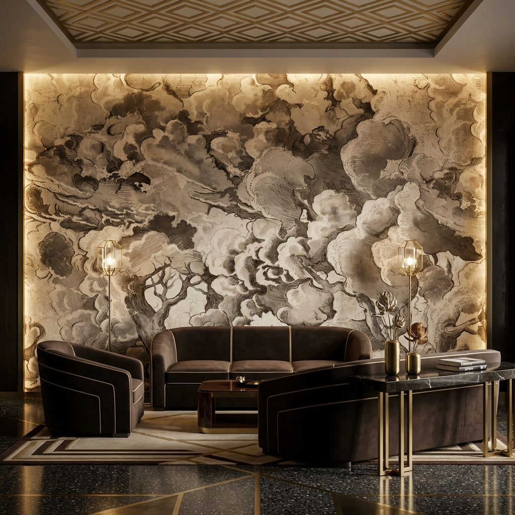 Vintage Wallpaper Cloud Tree Wall Mural