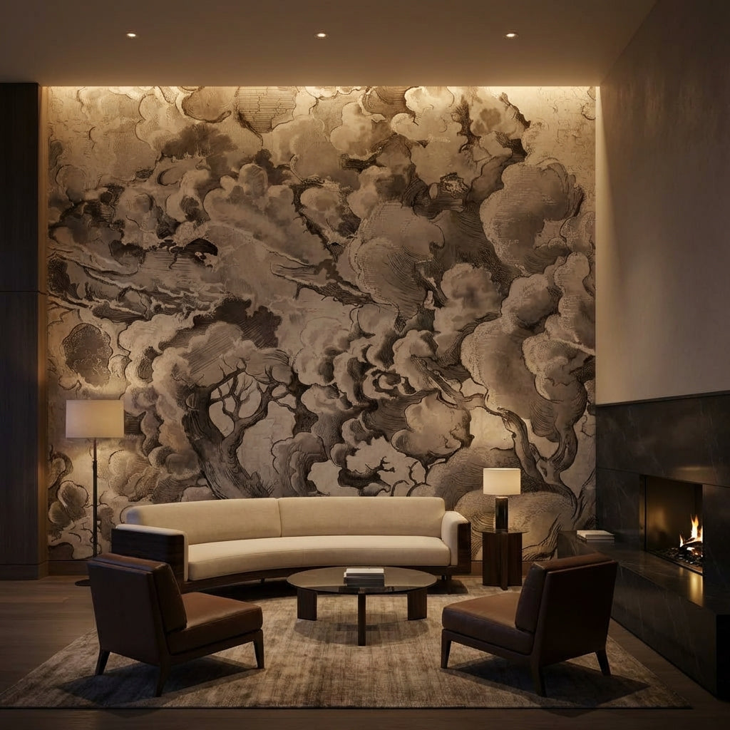 Vintage Wallpaper Cloud Tree Wall Mural