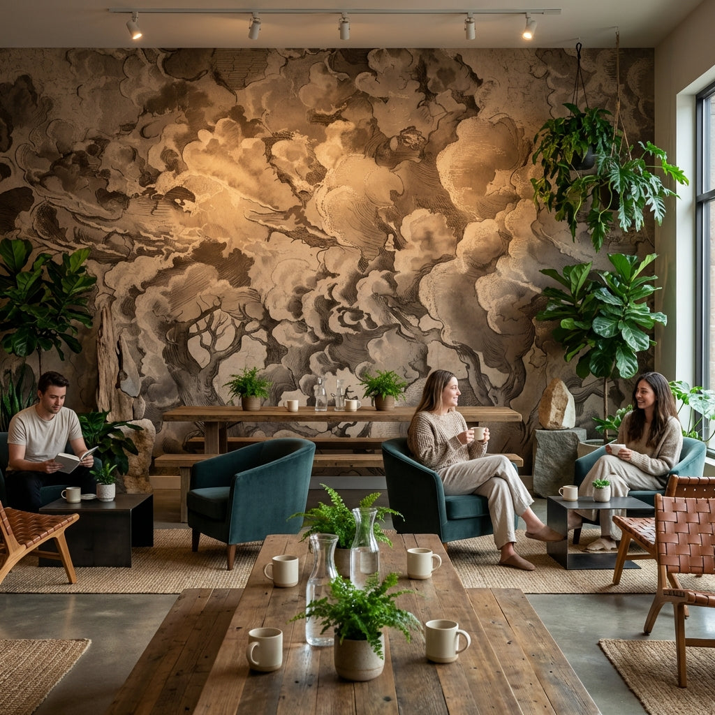 Vintage Wallpaper Cloud Tree Wall Mural