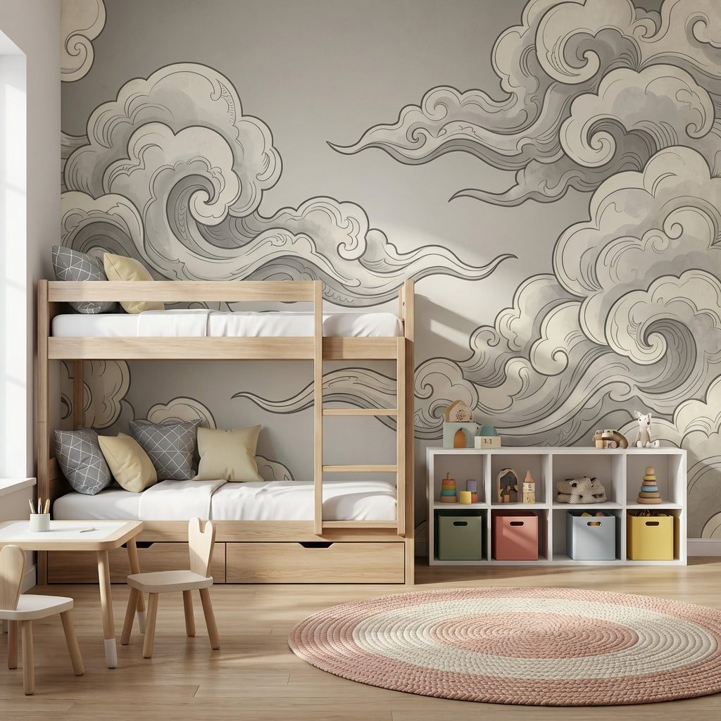 Chinoiserie Wallpaper Cloud Gray Removable Wall Decor