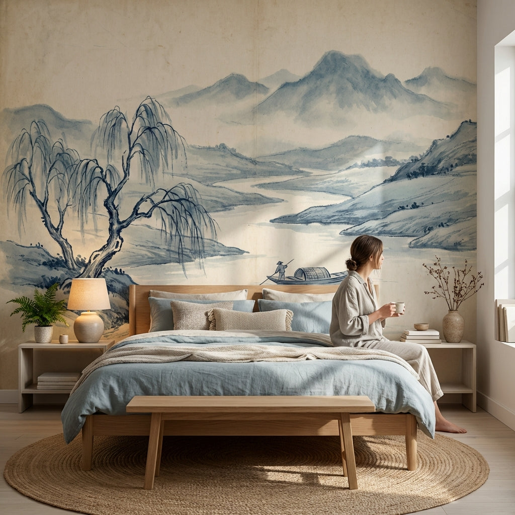 Serene Willow Wallpaper Traditional Landscape Wall Mural