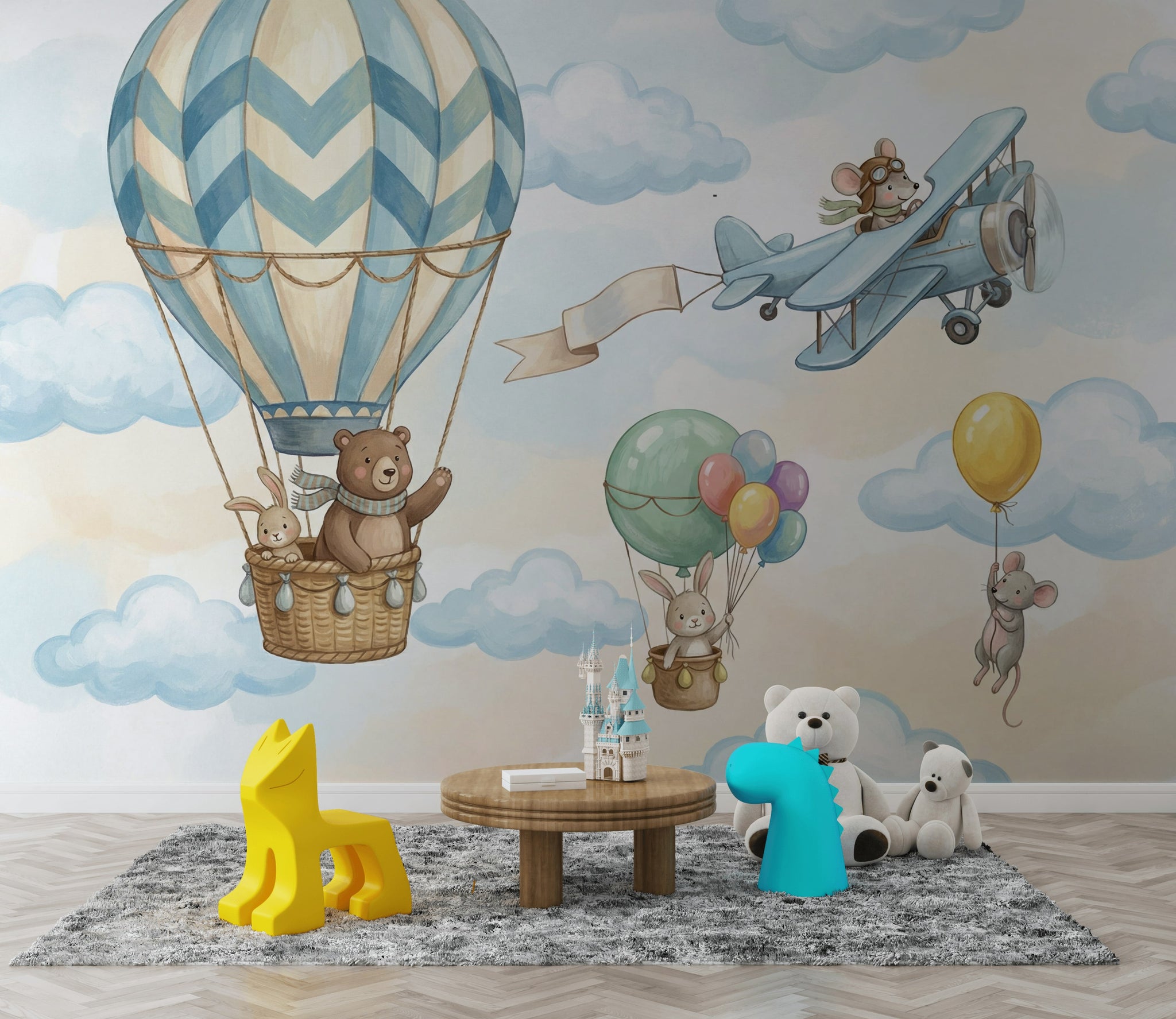 Hot Air Balloon Wallpaper Animal Kids Wall Mural