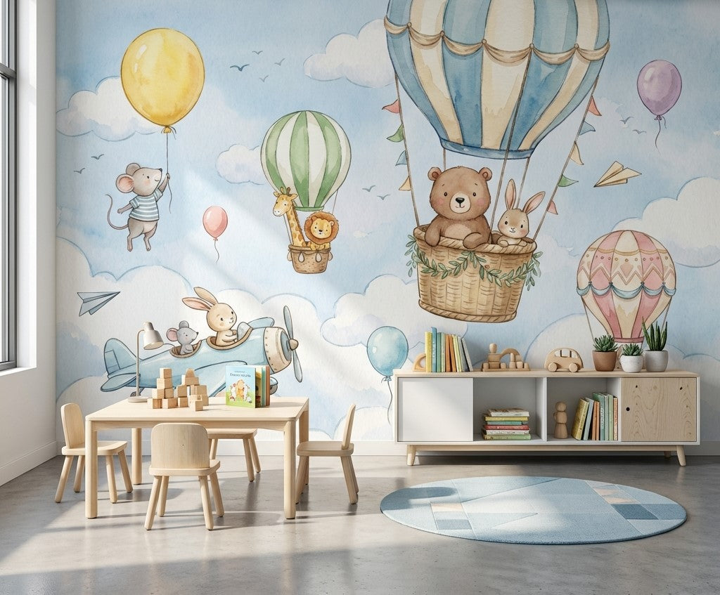 Whimsical Wallpaper Animals Bright Removable Wall Decor