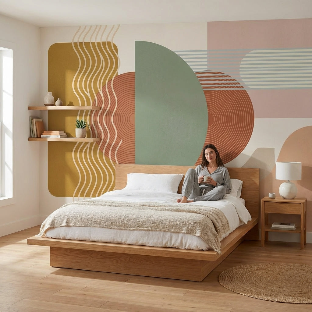 Muted Green Wallpaper Geometric Modern Wall Mural