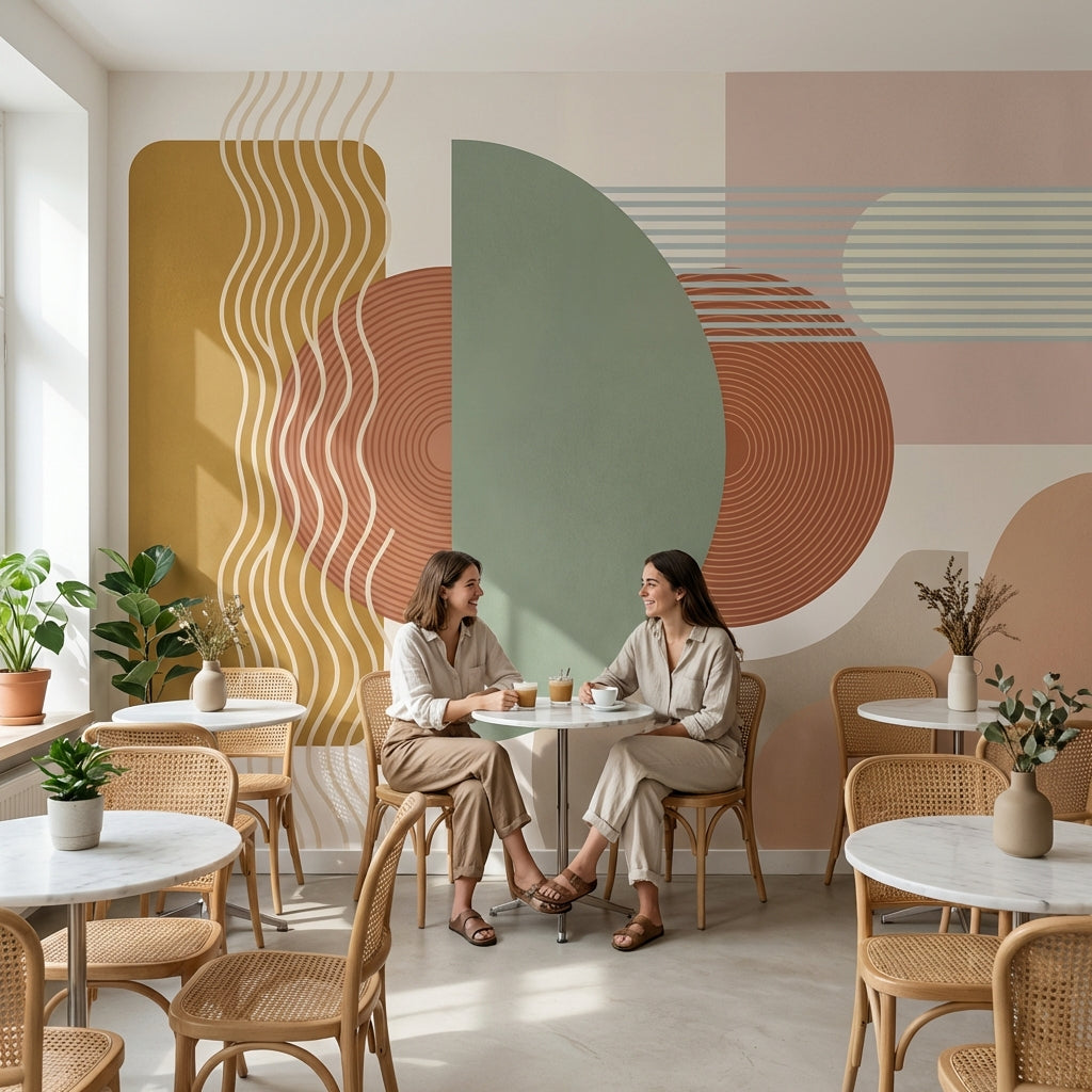 Muted Green Wallpaper Geometric Modern Wall Mural