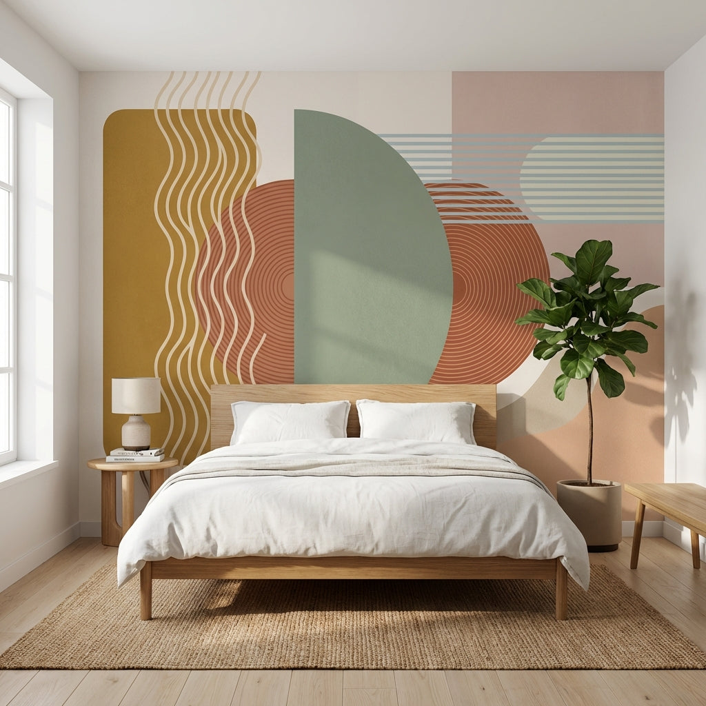Muted Green Wallpaper Geometric Modern Wall Mural