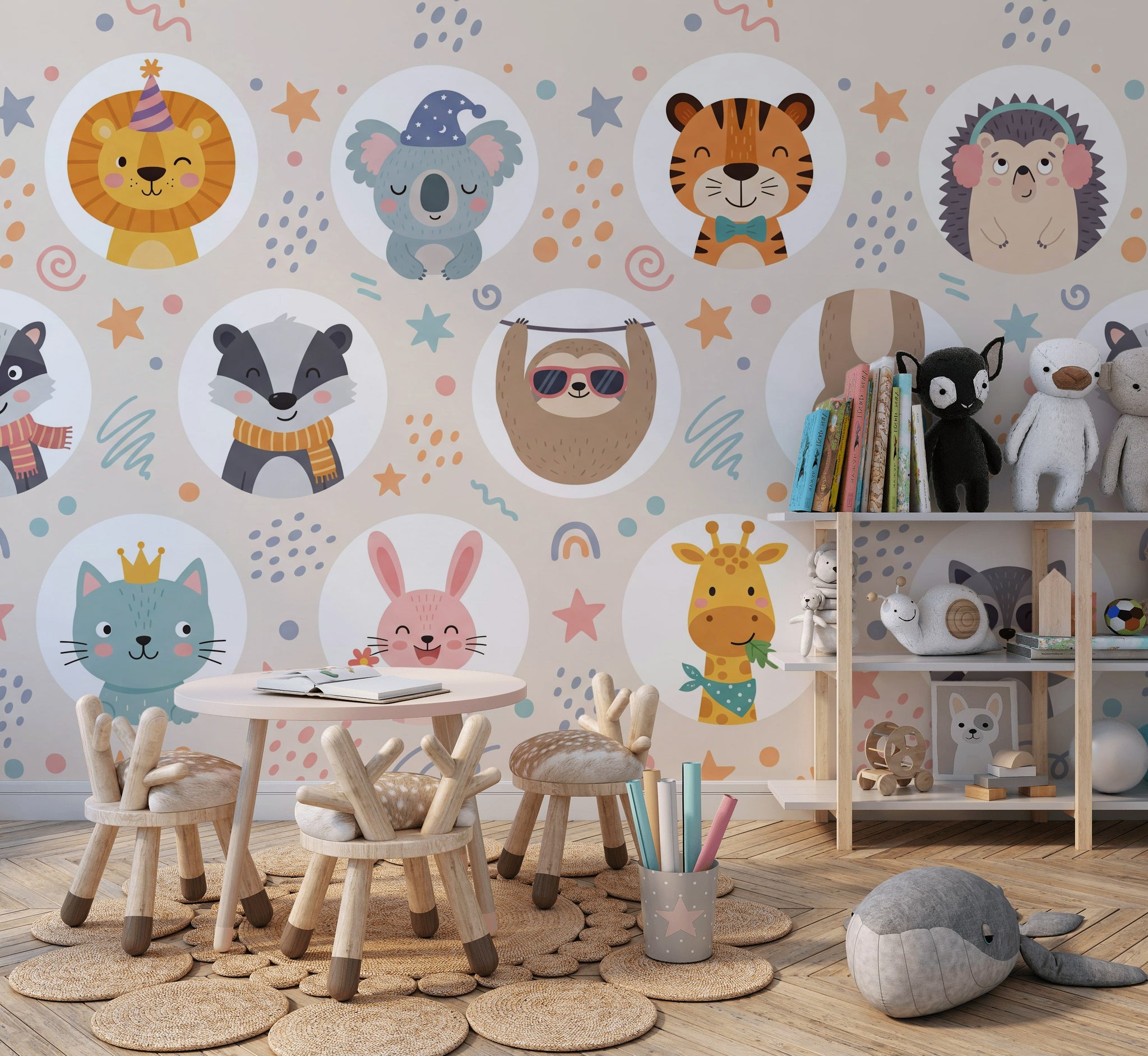 Cartoon Animals Wallpaper Playful Whimsical Wall Mural