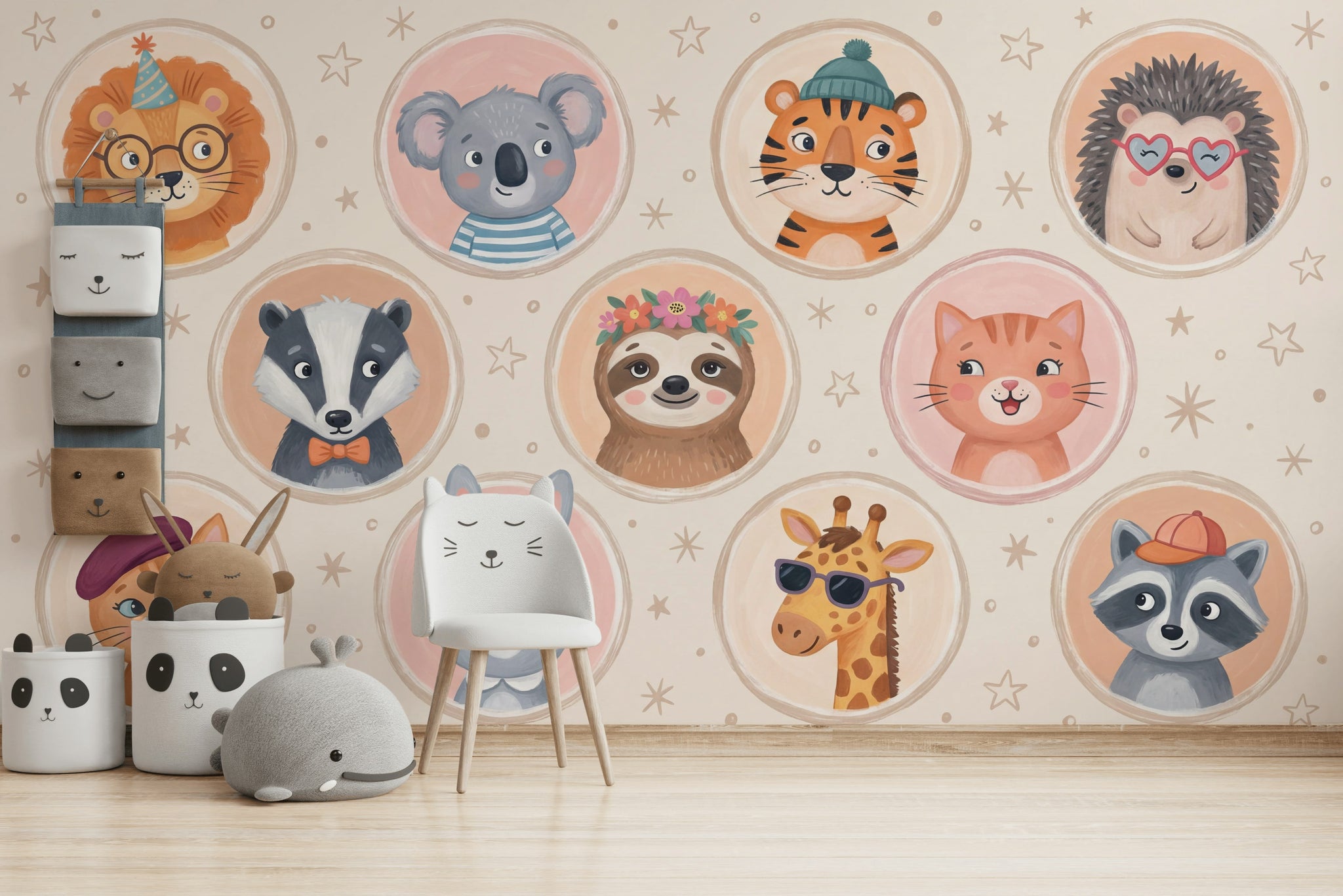 Whimsical Animal Wallpaper Cartoon Playful Wall Mural