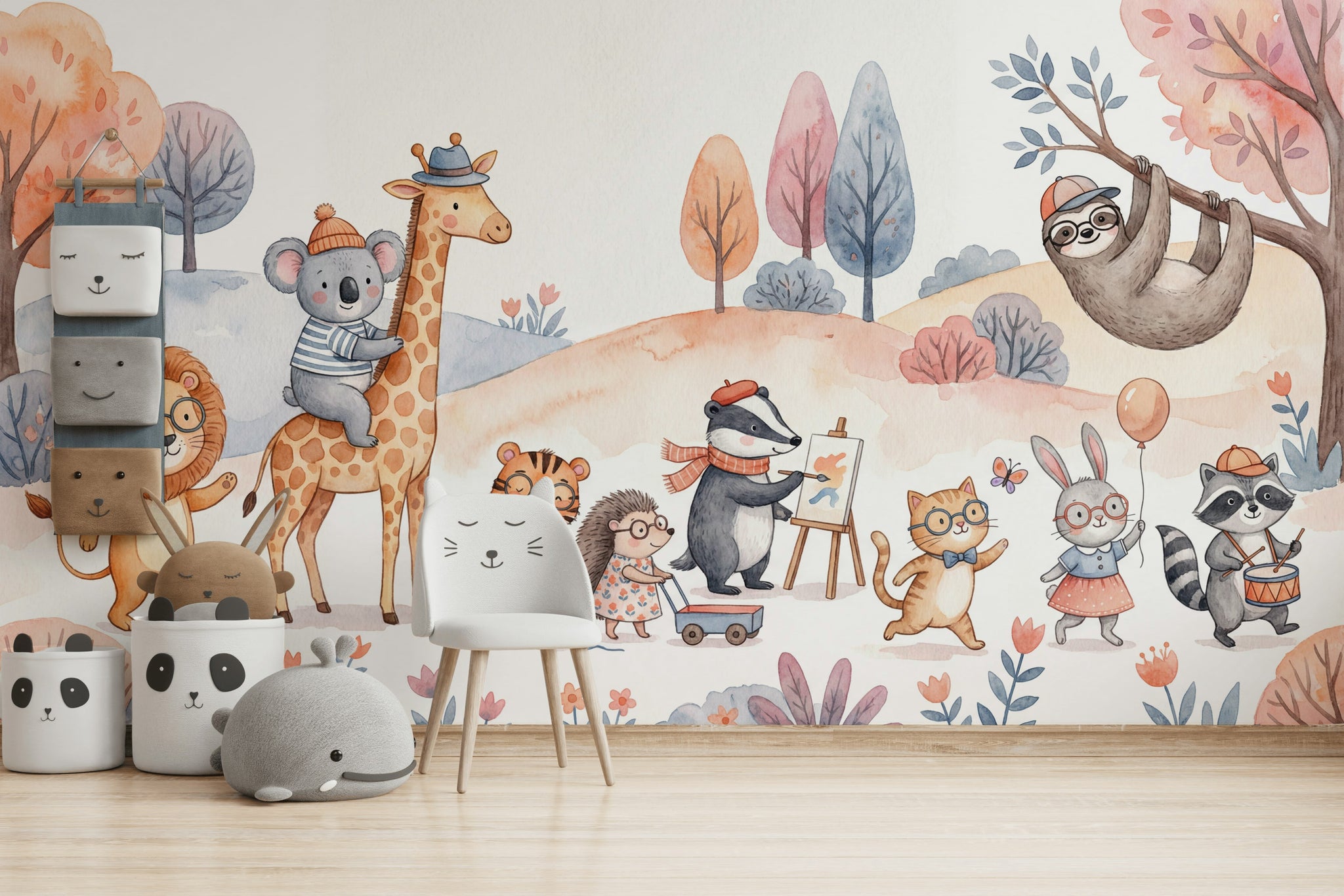 Playful Animals Wallpaper Whimsical Cartoon Wall Mural